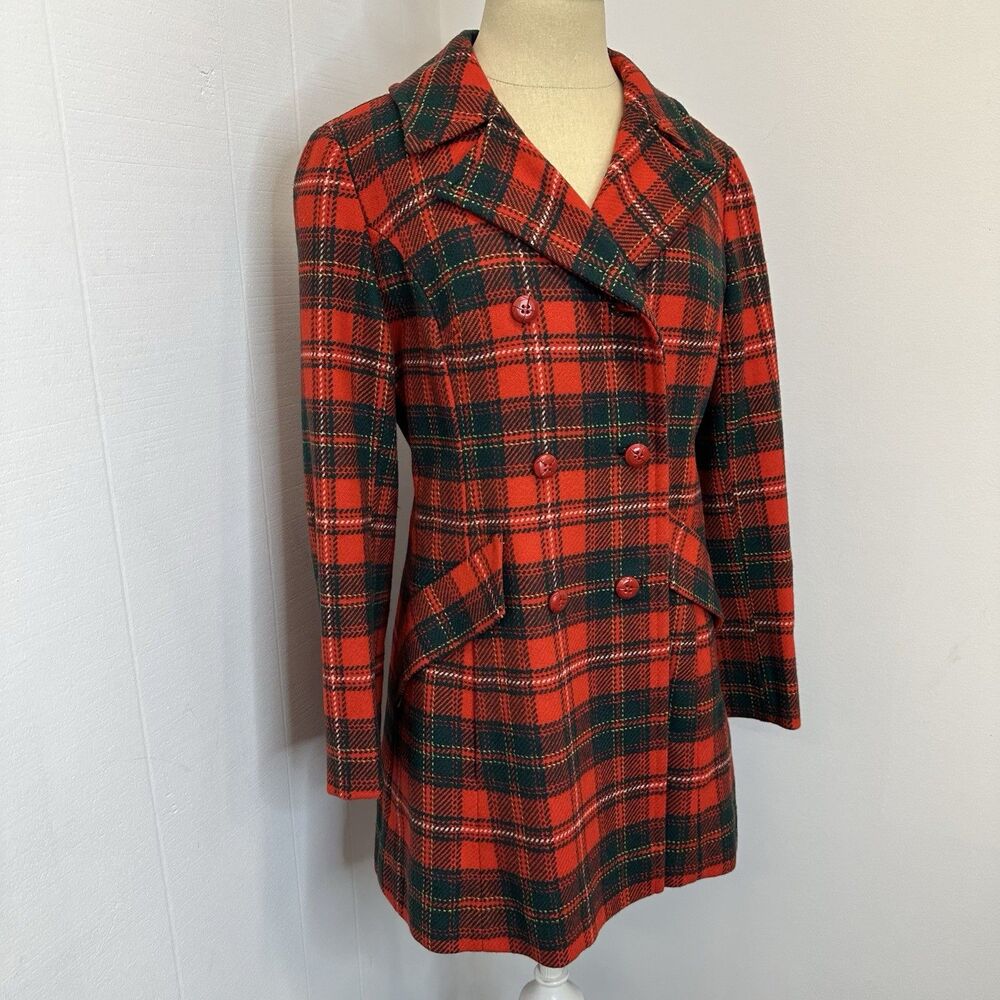 Pendleton Red Wool Tartan Plaid Pea Coat Jacket Fit and Flare Flattering Cut - Picture 2 of 16